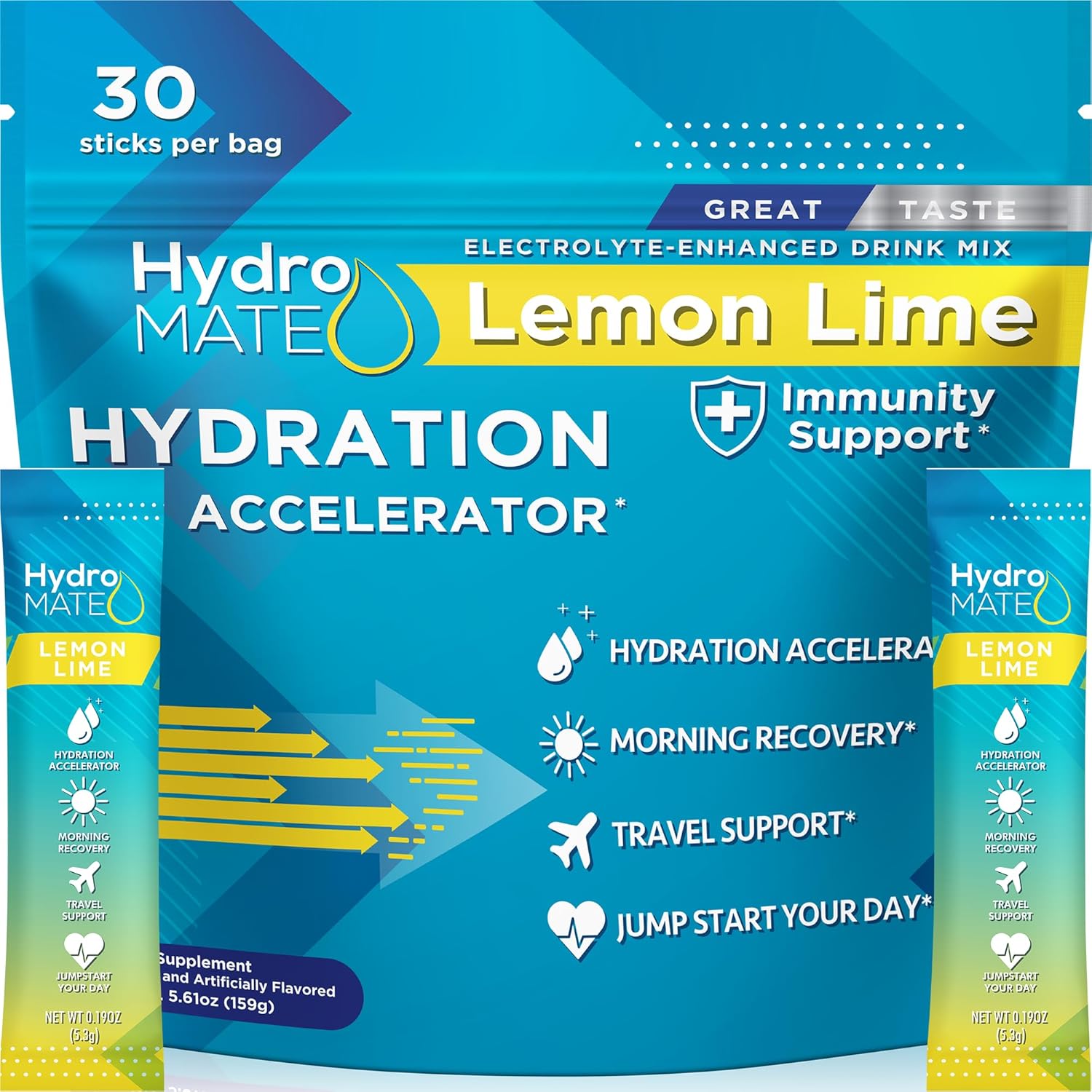 HydroMATE Electrolyte Powder Lemon Lime for Instant Hydration
