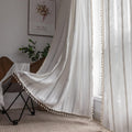 Boho Curtains for Bedroom with Embroidery Stripes - 84 in Long