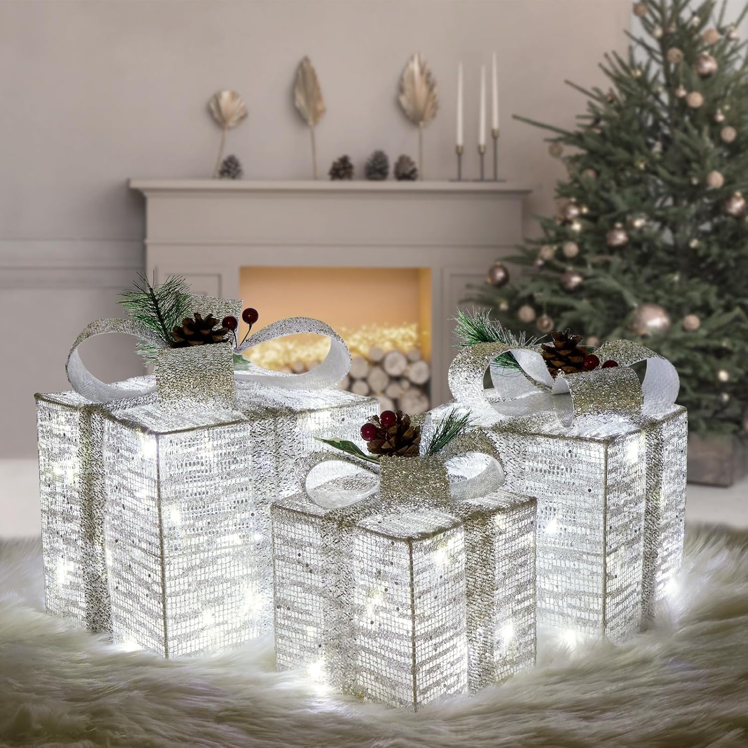 Set of 3 Lighted Gift Boxes for Stunning Christmas Decor