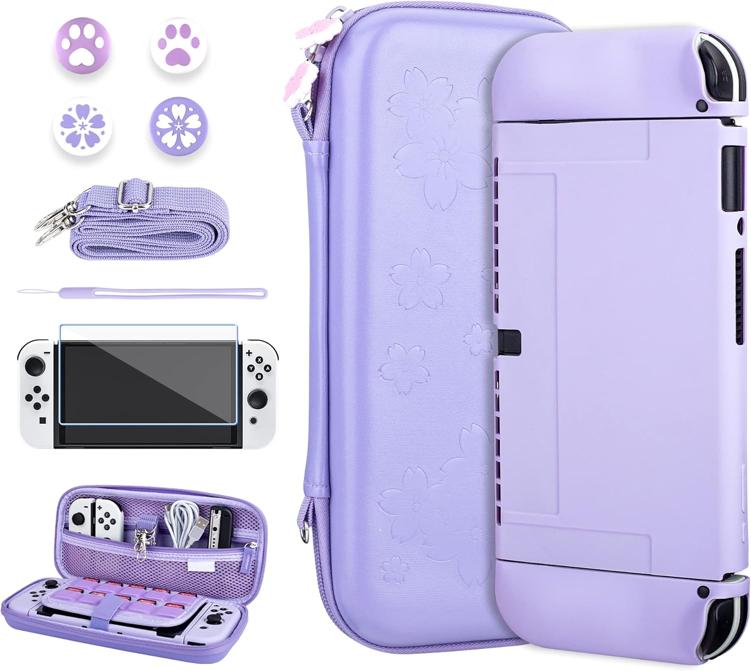 Purple Sakura Embossing Carrying Case for Nintendo Switch OLED