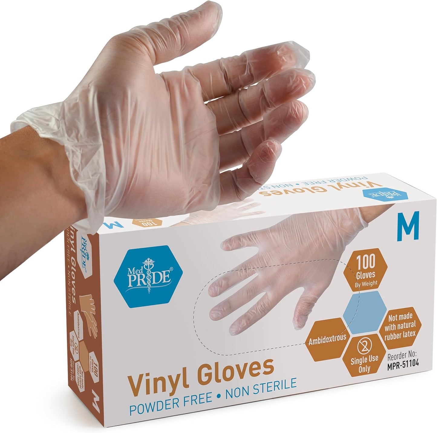 Med PRIDE Vinyl Gloves - Heavy Duty Disposable Gloves for All Uses