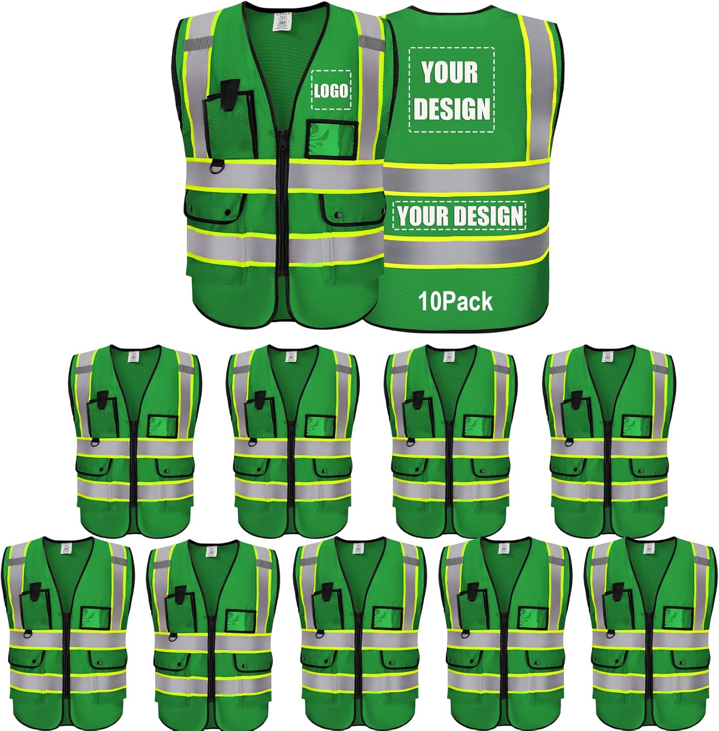 Reflective Vest Class 2 Safety Vests with Pockets and Zipper
