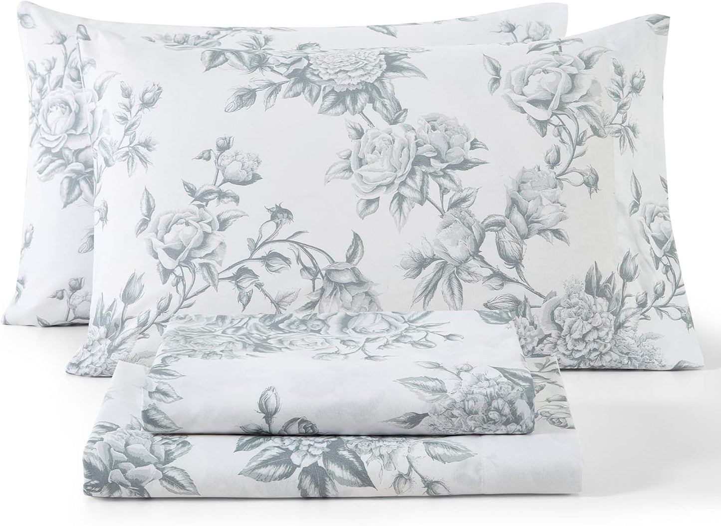 Rose Toile Floral Bed Sheets Set - Ultra Soft & Wrinkle Resistant
