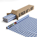 Party Solids Blue Gingham Plastic Table Cover Roll Pack of 6 - Durable