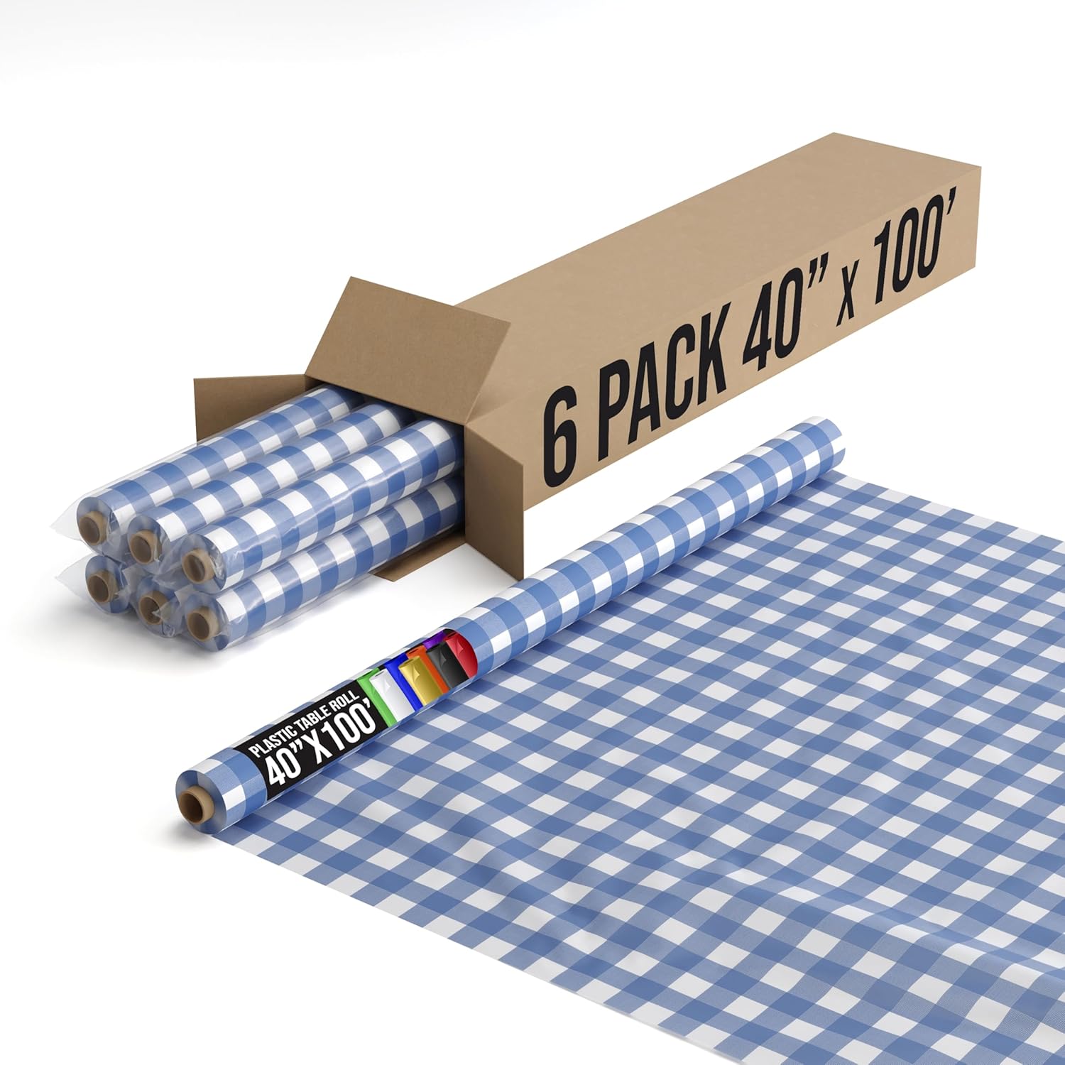 Premium Blue Gingham Plastic Table Cover Roll for Events
