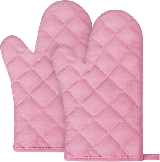 392F Heat Resistant Pink Oven Mitts - Non-Slip Kitchen Gloves