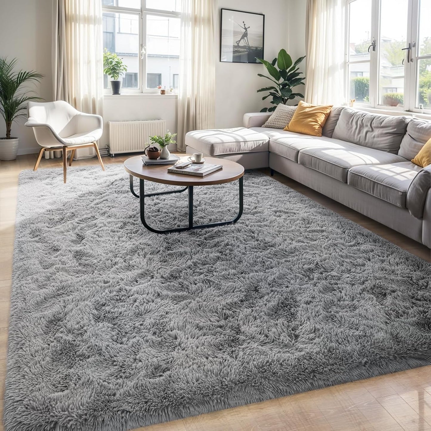 6x9 Grey Fluffy Soft Living Room Bedroom Rug for Cozy Spaces