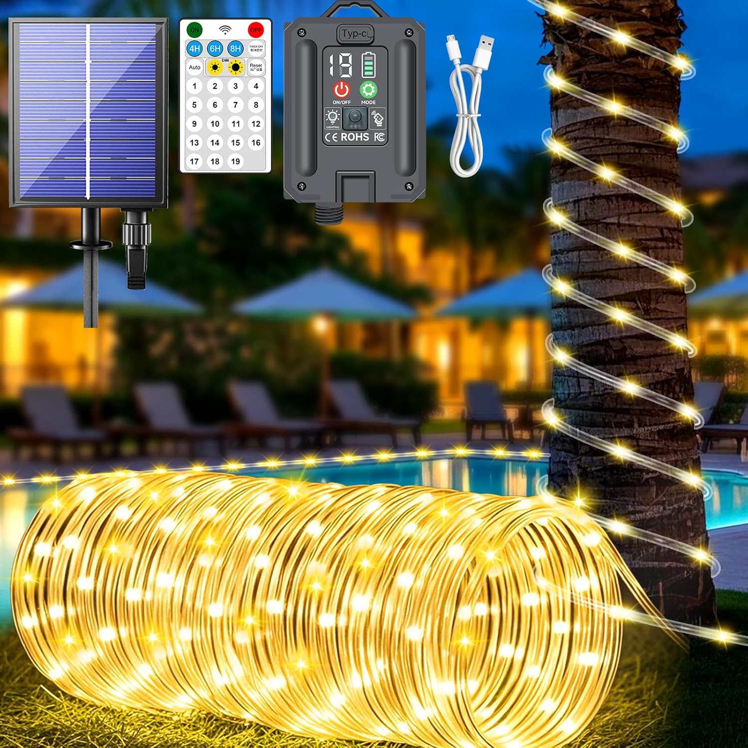 New Upgraded Solar Rope Lights 500 LED for Outdoor Use