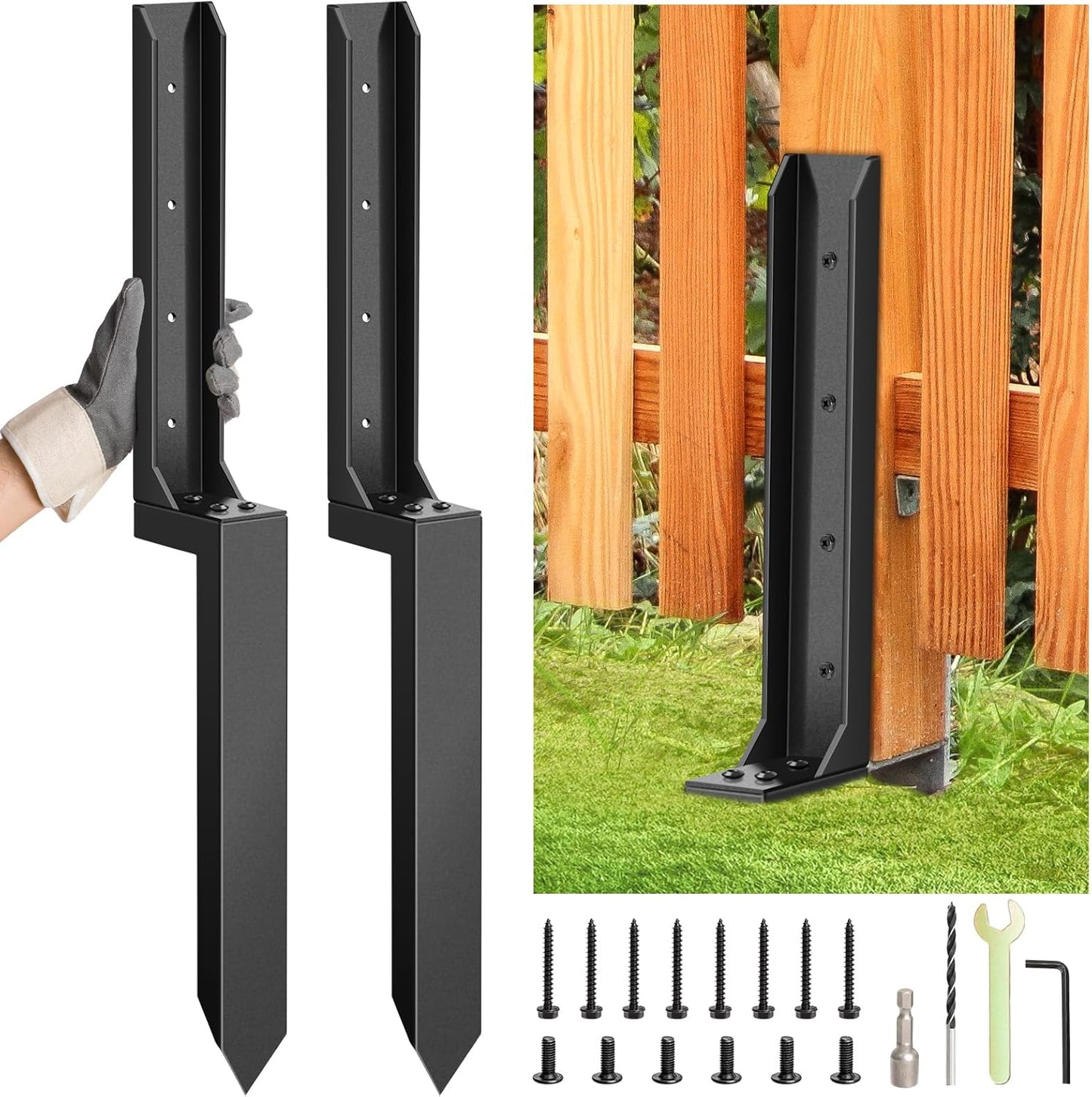 Heavy Duty Fence Post Repair Kit for Tilted Wooden Support