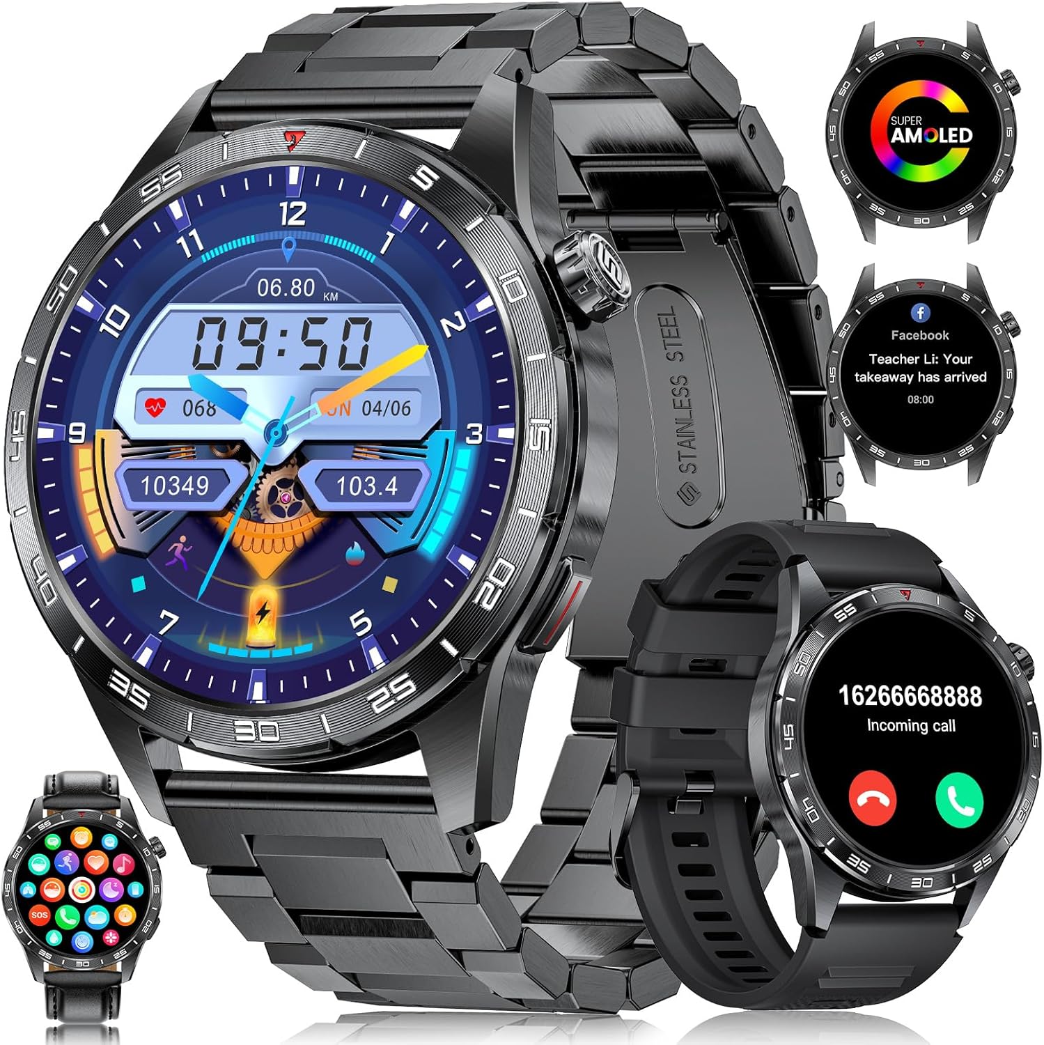 SUNKTA Rugged Smartwatch: Answer/Mak Calls, IP68, Fitness Tracker