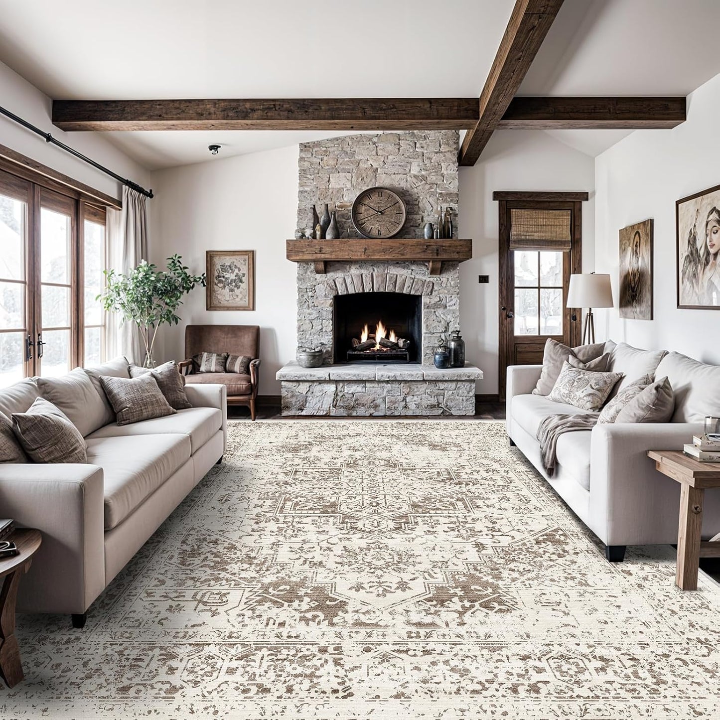 Washable 10x14 Distressed Rugs for Living Room and Bedroom