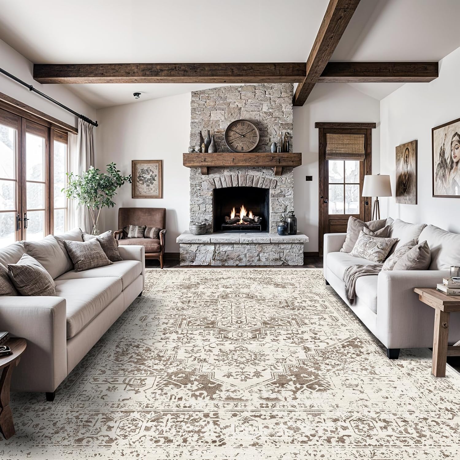 Washable 10x14 Distressed Rugs for Living Room and Bedroom