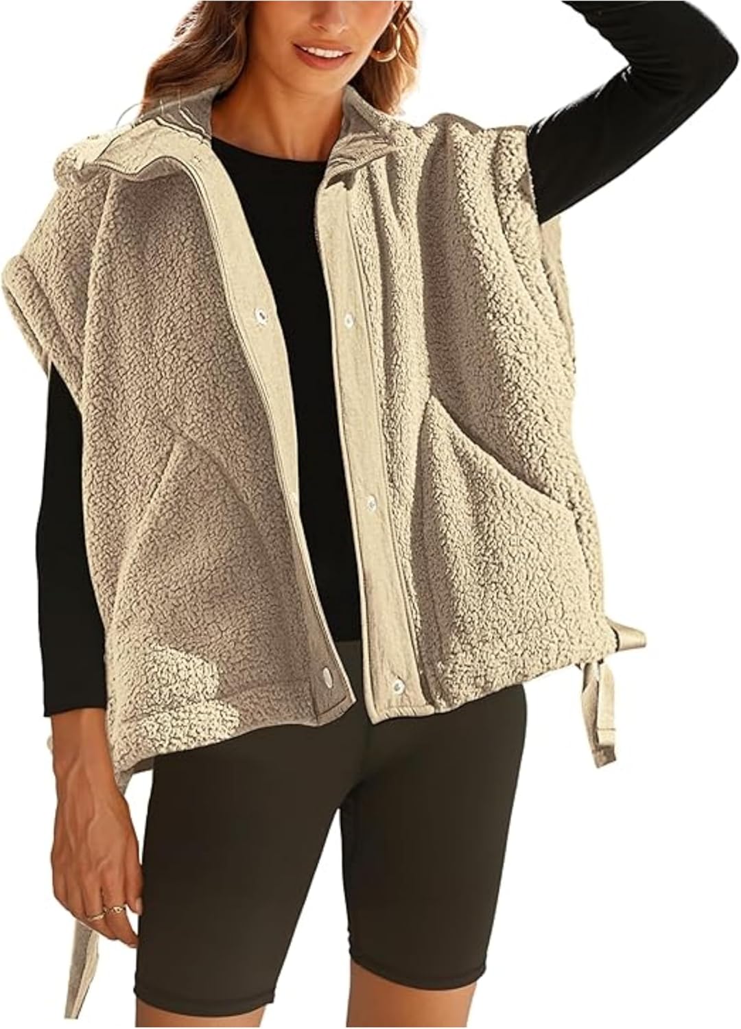 Oversized Fleece Vest for Women - Warm Sherpa Jacket with Pockets
