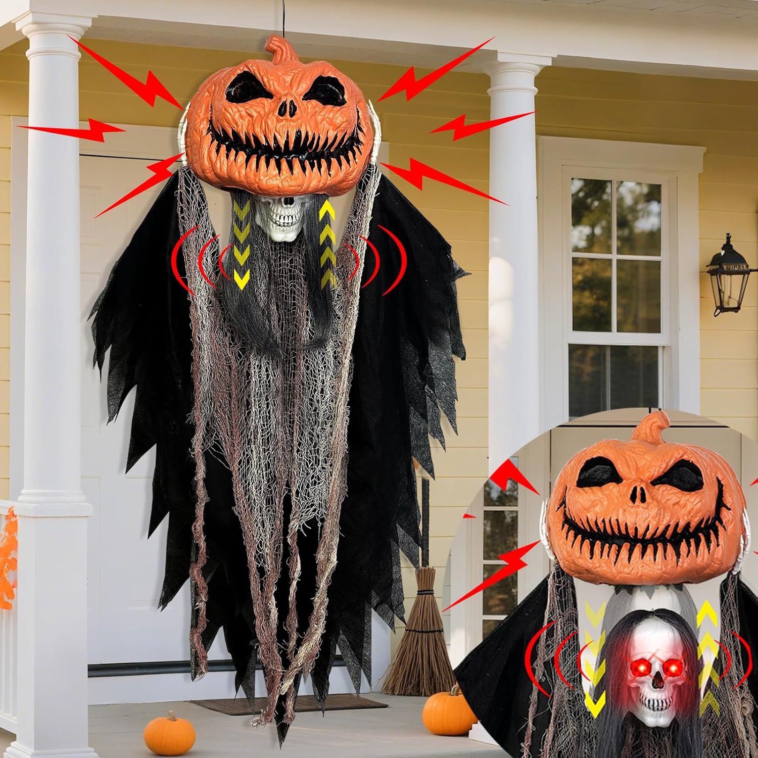 Sound Activated 39in Halloween Animatronics Pumpkin Ghost Decor