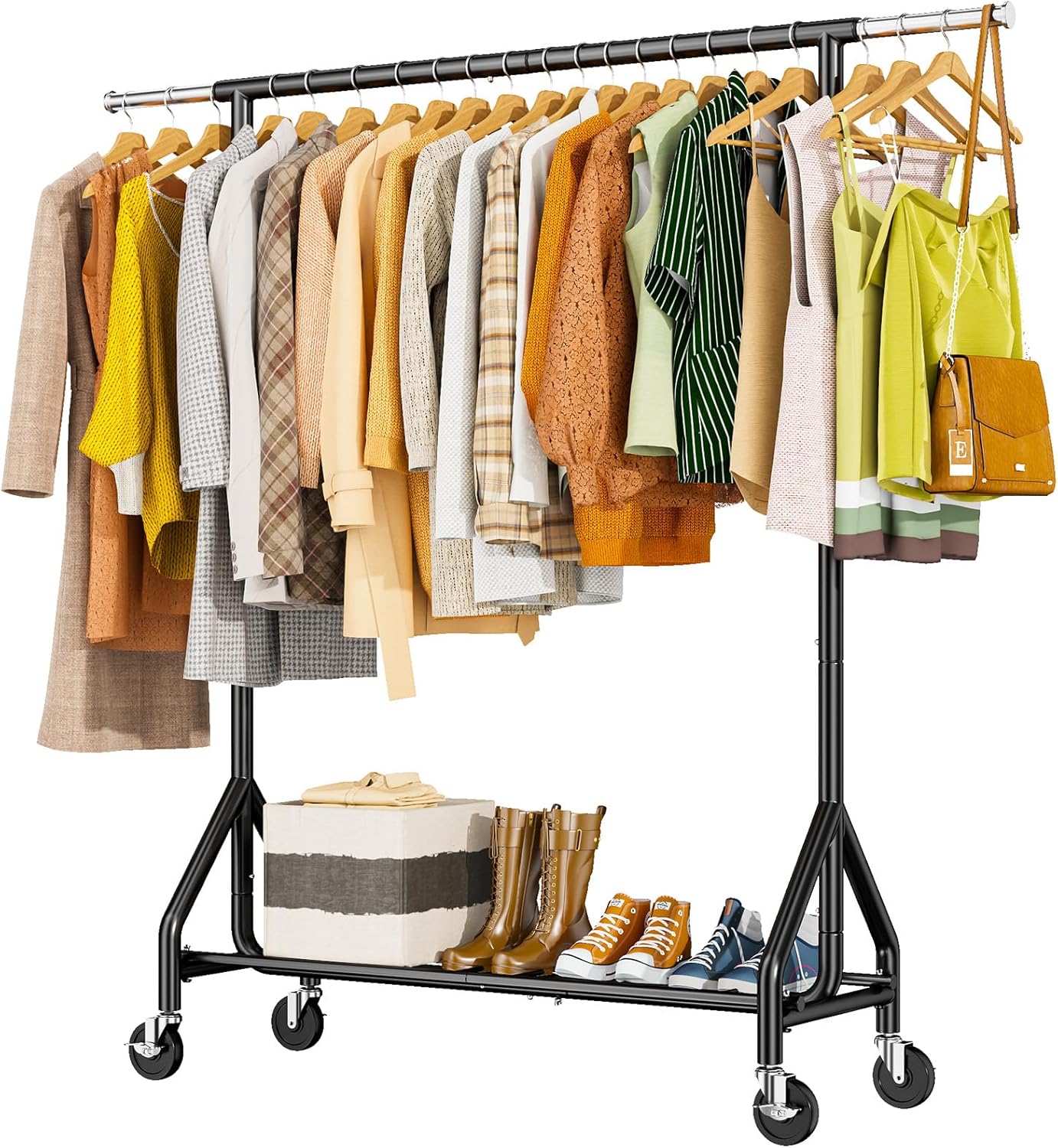 Heavy Duty Clothes Rack for 450 LBS with Wheels & Shelves