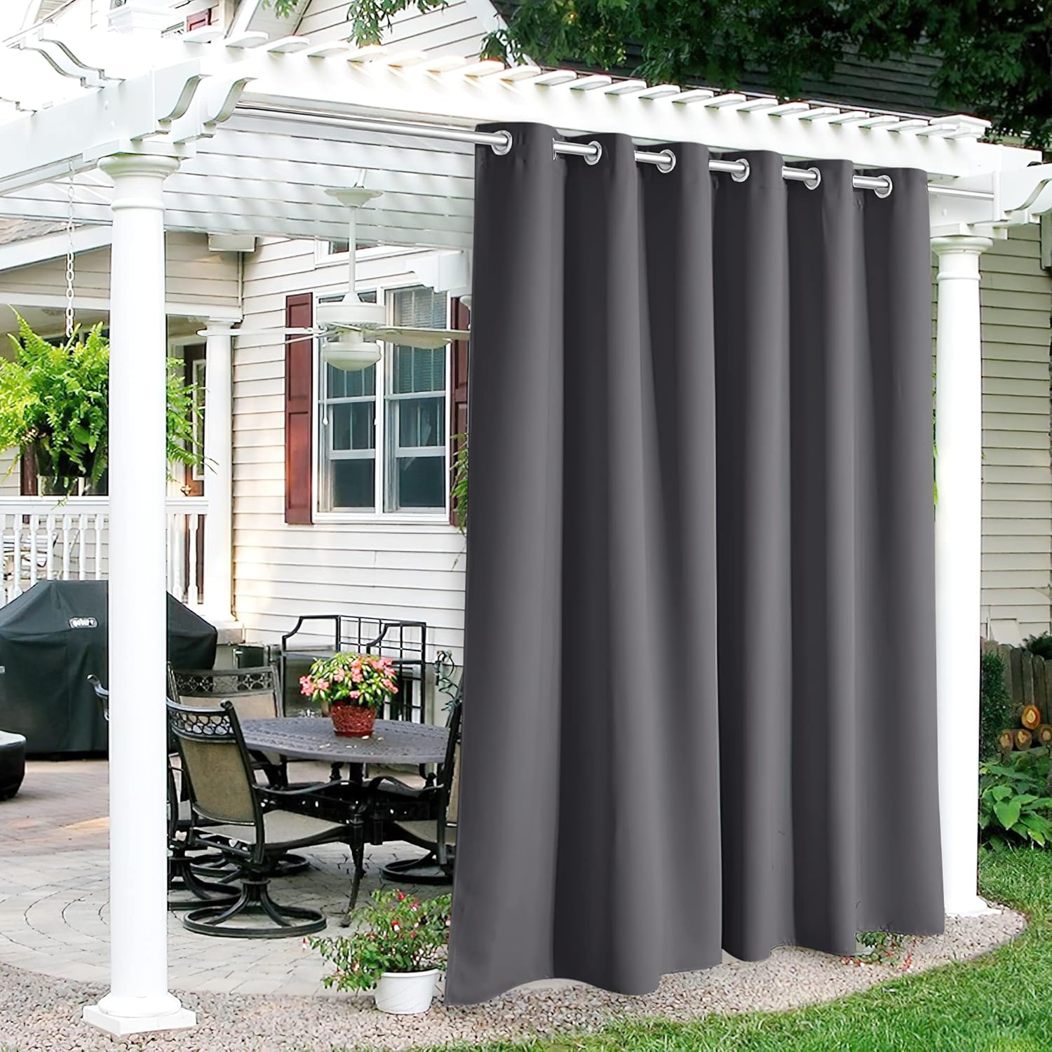 RYB HOME Outdoor Curtains for Patio - Waterproof Blackout Solar