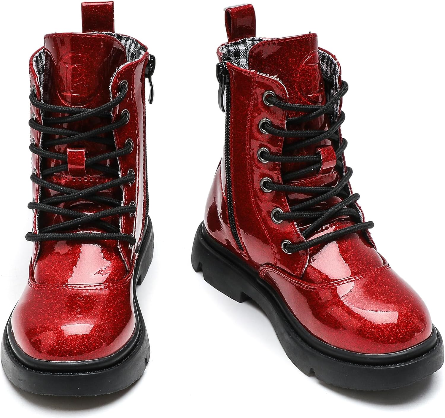 DADAWEN Boys Girls Waterproof Glitter Mid Calf Combat Boots