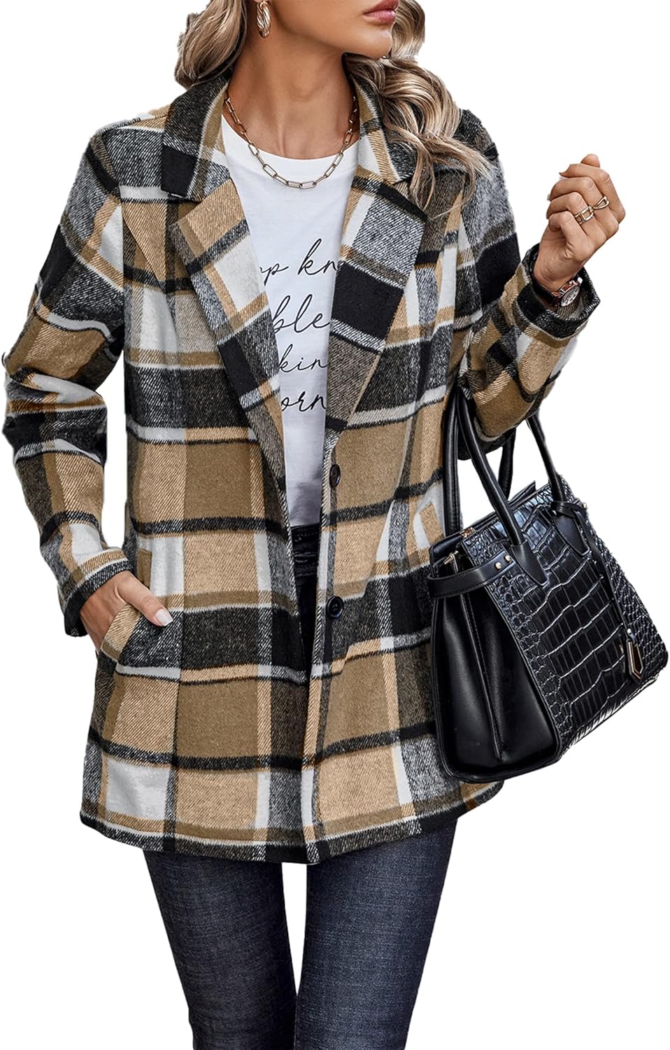 Stylish Women's Plaid Shacket Jacket for Fall and Winter Wear