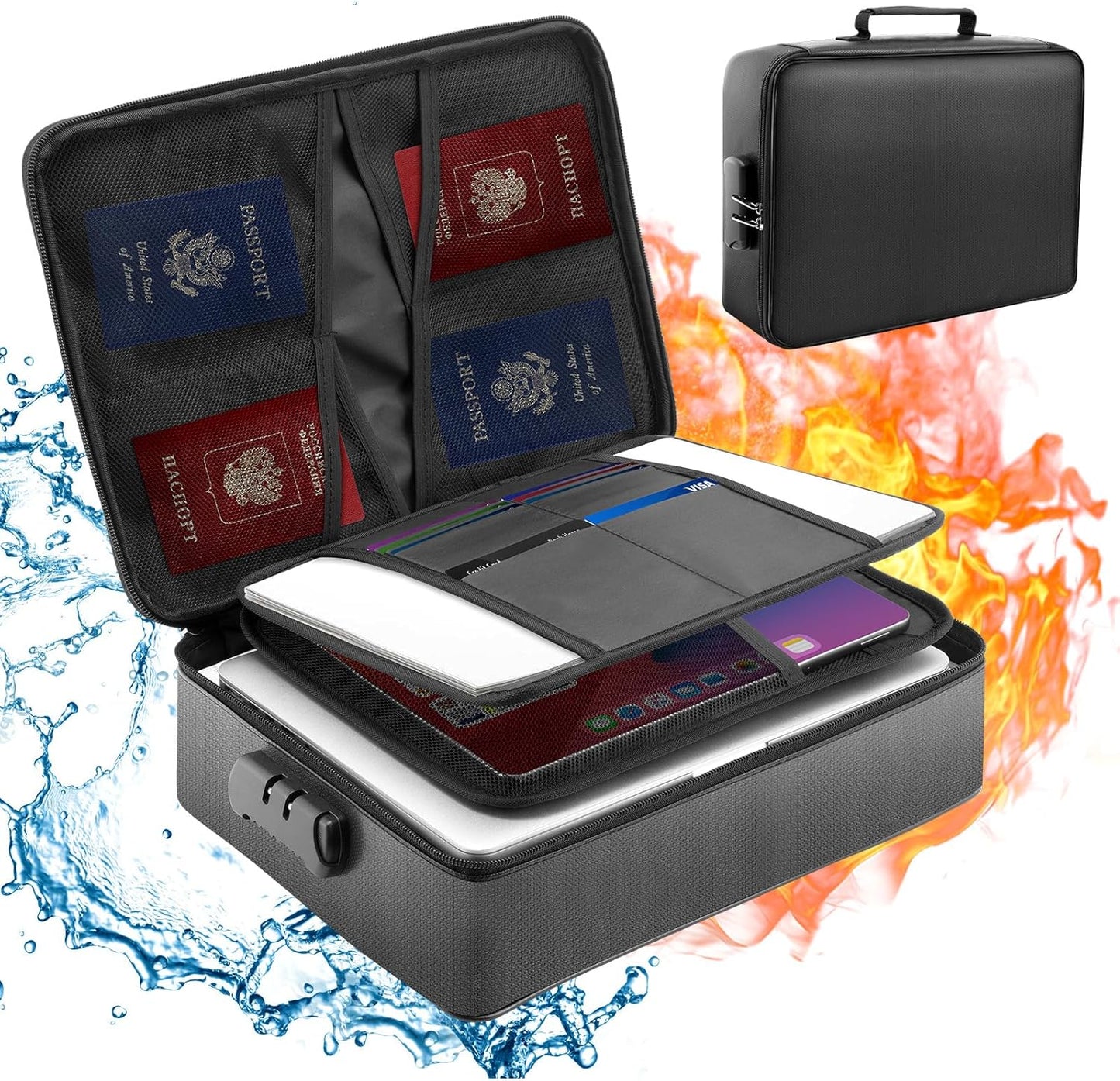 Fireproof Waterproof Document Bag with Lock for Secure Storage