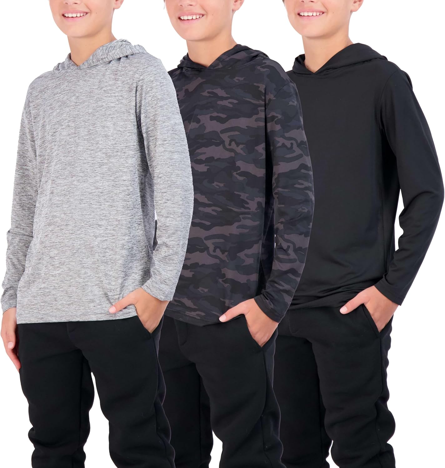 Dry-Fit Youth Boys Long Sleeve Hoodie Sweatshirts 3 Pack