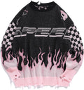 ZAFUL Men's Oversized Flame Graphic Crewneck Sweater - Y2K Style
