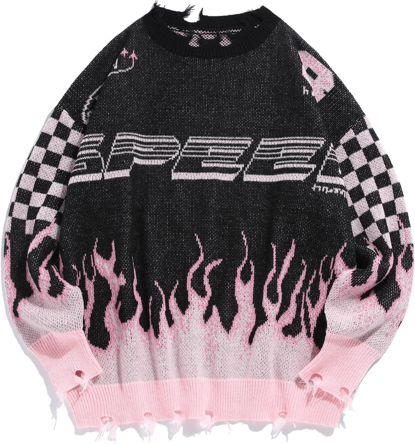 ZAFUL Men's Oversized Sweater with Unique Flame Graphic Design