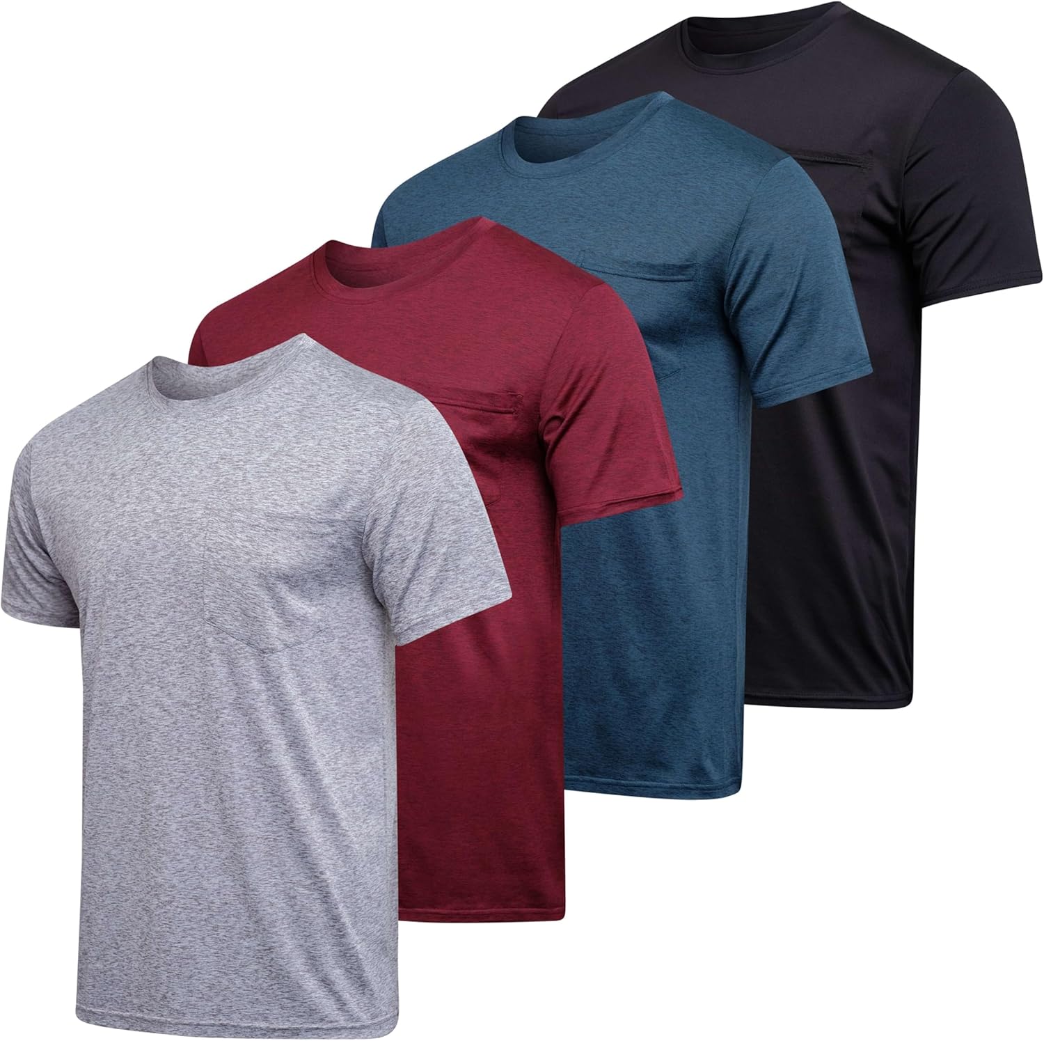 Men's Dry-Fit Short Sleeve Pocket Crew Athletic T-Shirt 4 Pack
