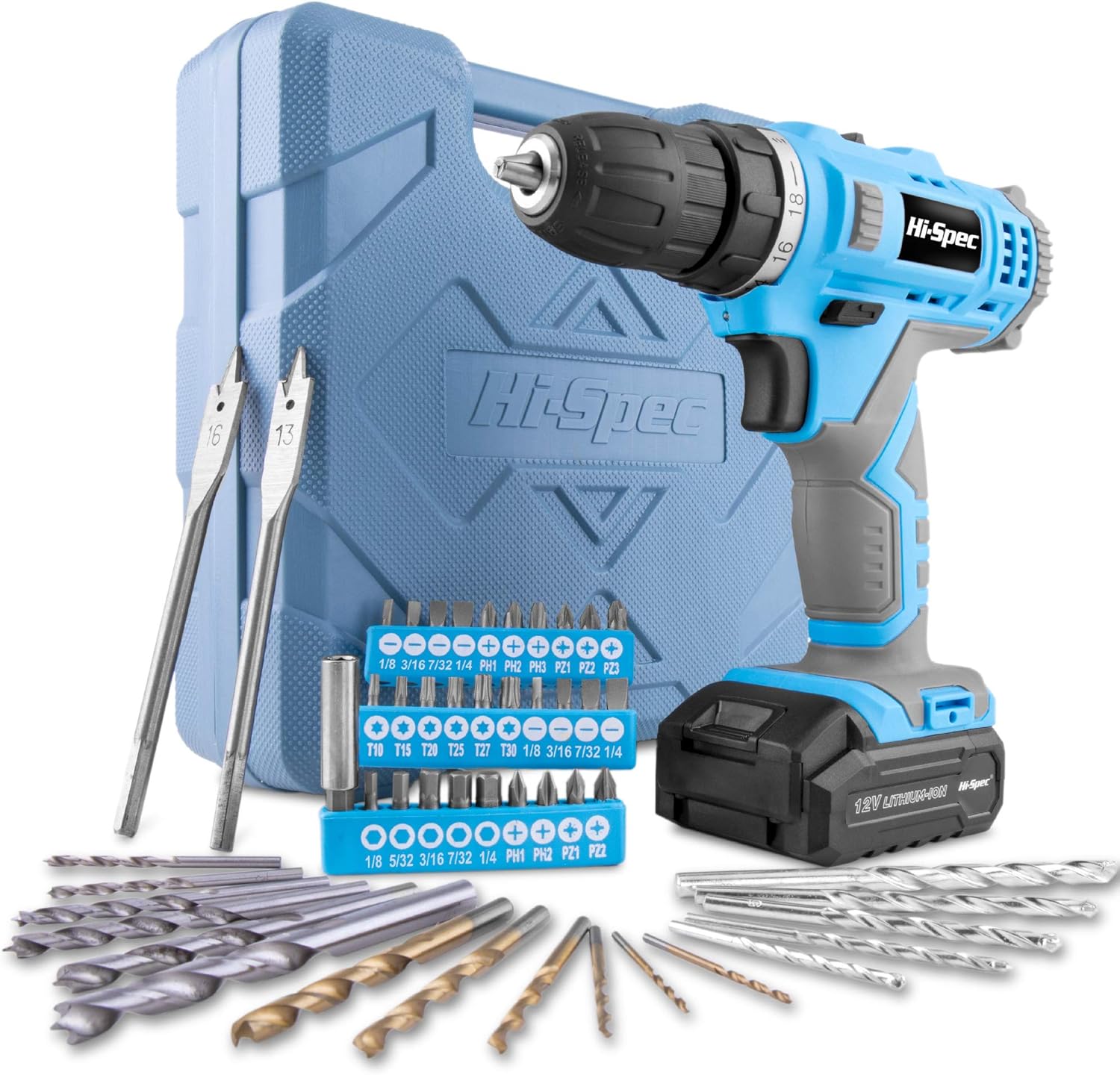 Hi-Spec Cordless Drill Set 50pc 12V Electric Power Driver