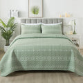 Sage Green Quilt Set Queen 90x96 in - Lightweight Reversible Boho