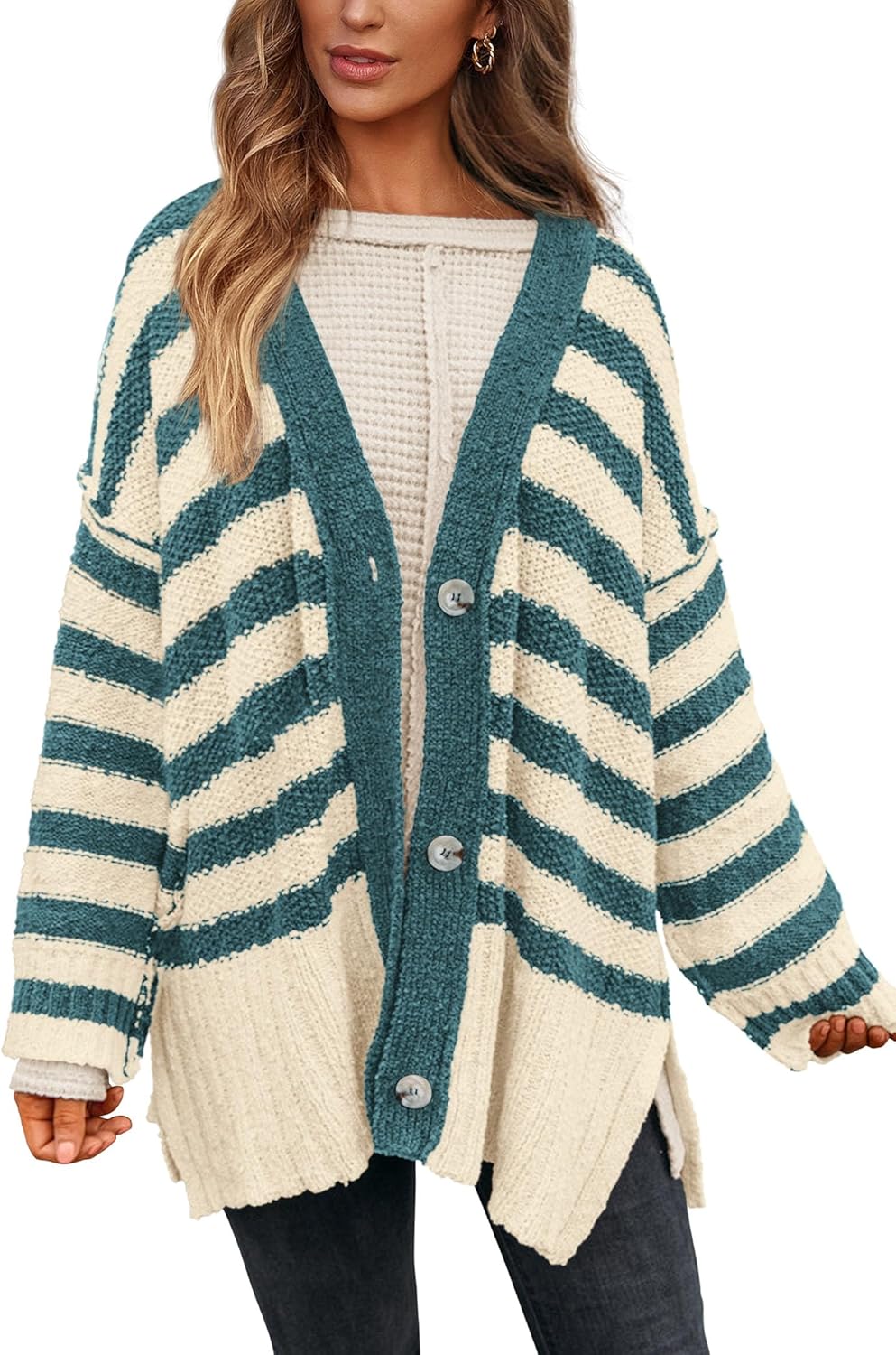 PRETTYGARDEN Women's Winter Striped Cardigan for Chic Style
