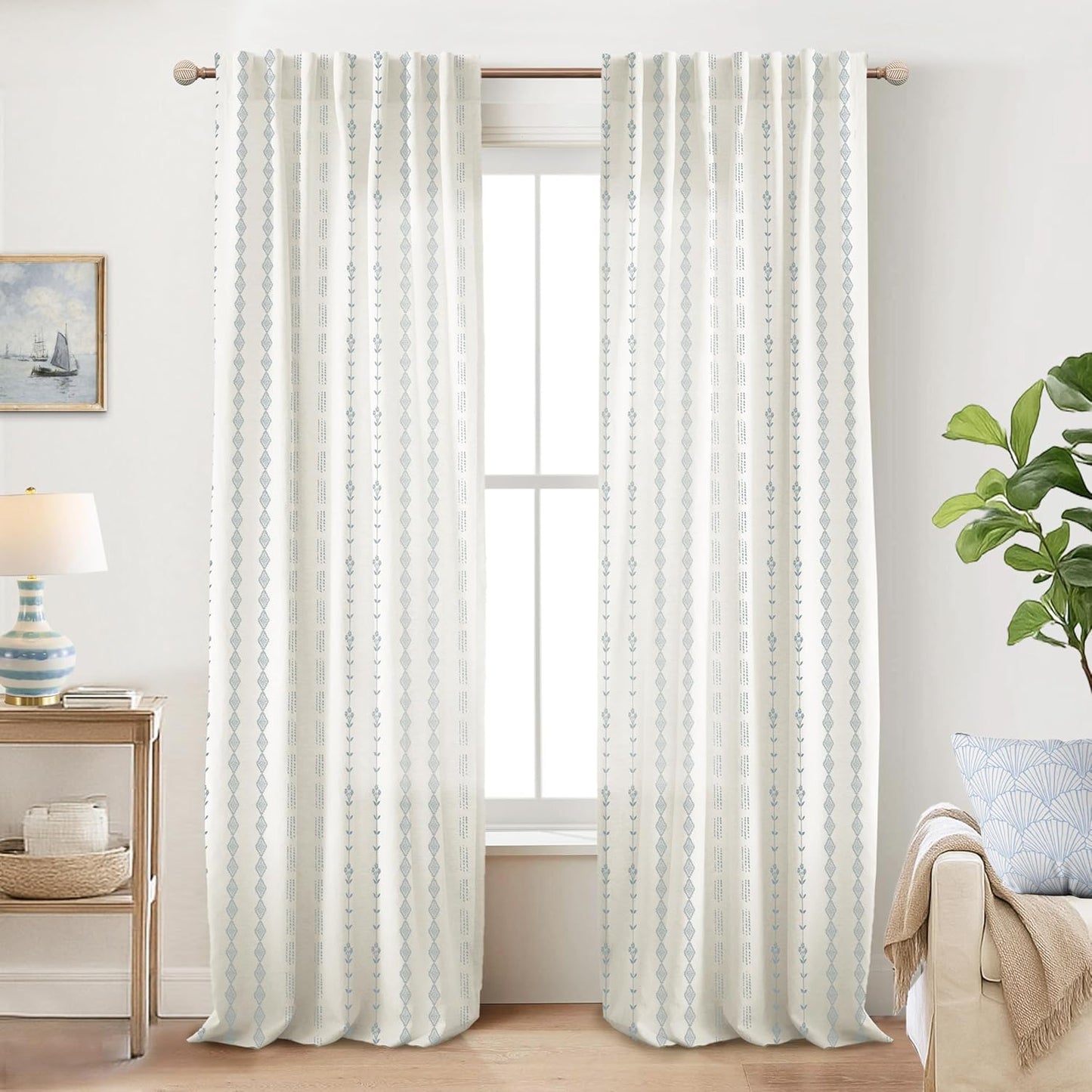 Dusty Blue Curtains 96 Inch Long Set for Living Room Decor
