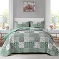 Mybedsoul Green Quilt Set Twin Size Plaid Floral - Lightweight