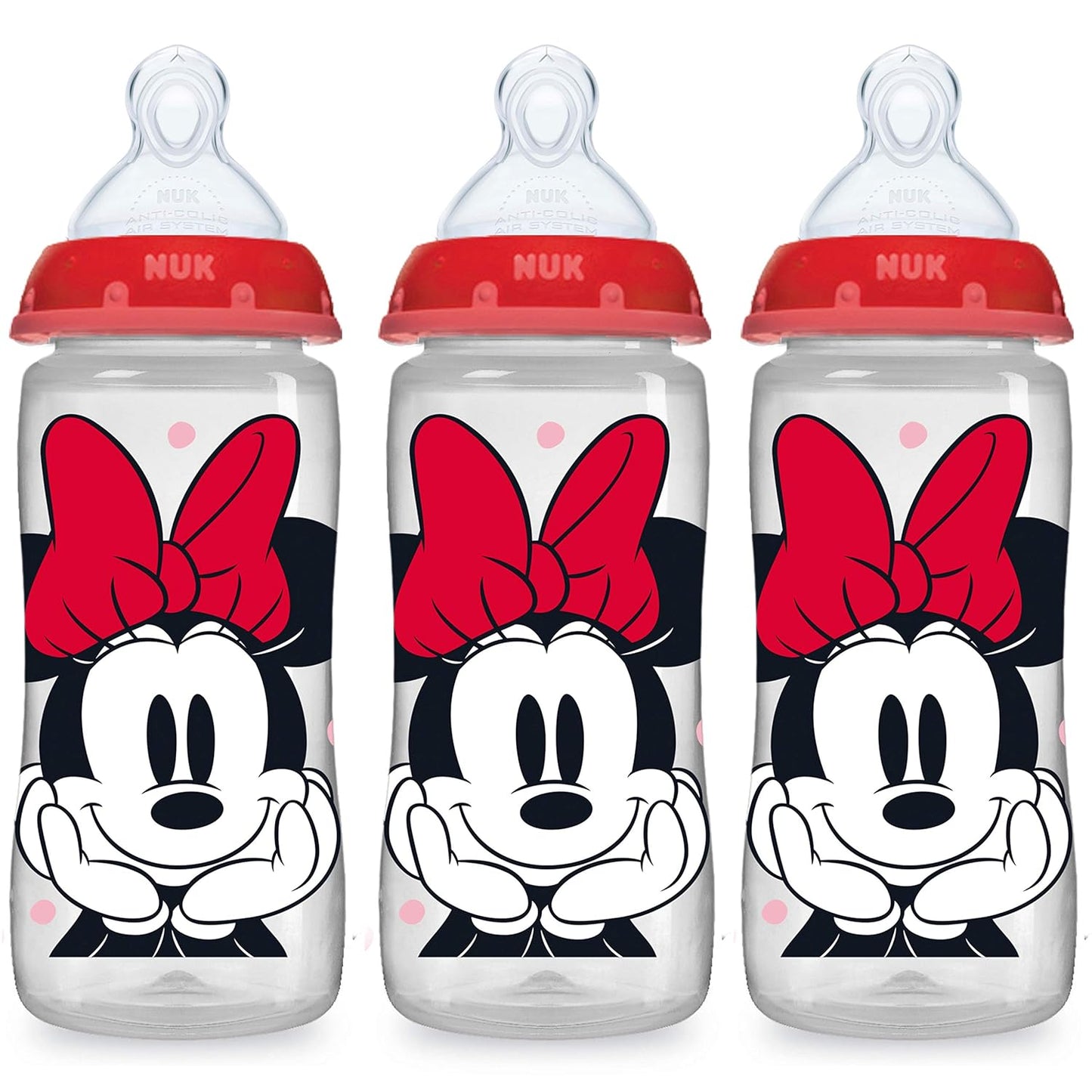 NUK Minnie Mouse Anti-Colic Baby Bottles - Smooth Flow 10oz x 3