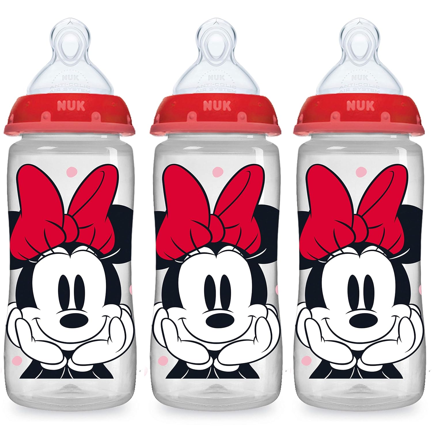 NUK Minnie Mouse Anti-Colic Baby Bottles - Smooth Flow 10oz x 3