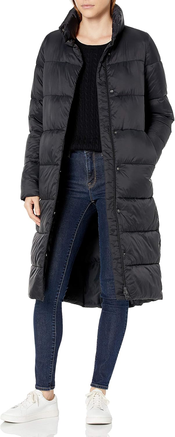 Lightweight Full-Zip Water-Resistant Long Cocoon Puffer Coat