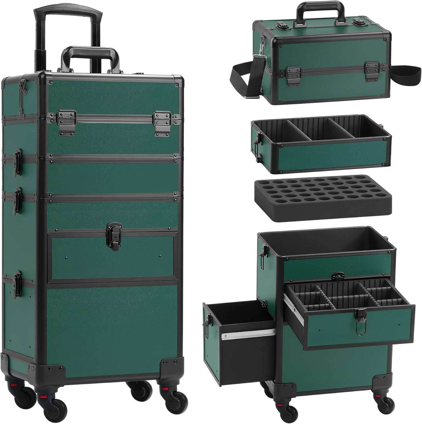 Versatile Rolling Makeup Case with Drawer for Professionals