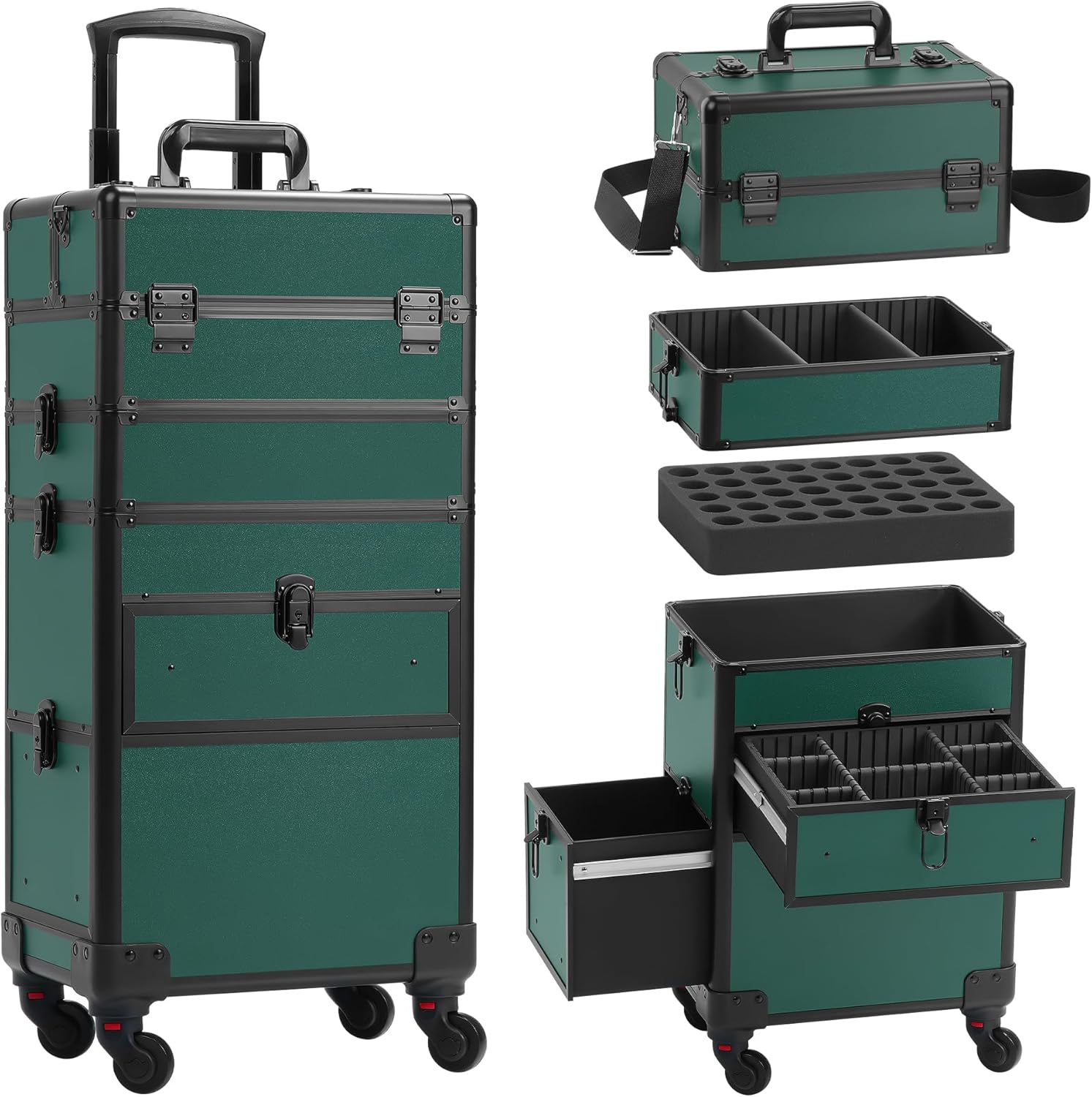 Versatile Rolling Makeup Case with Drawer for Professionals