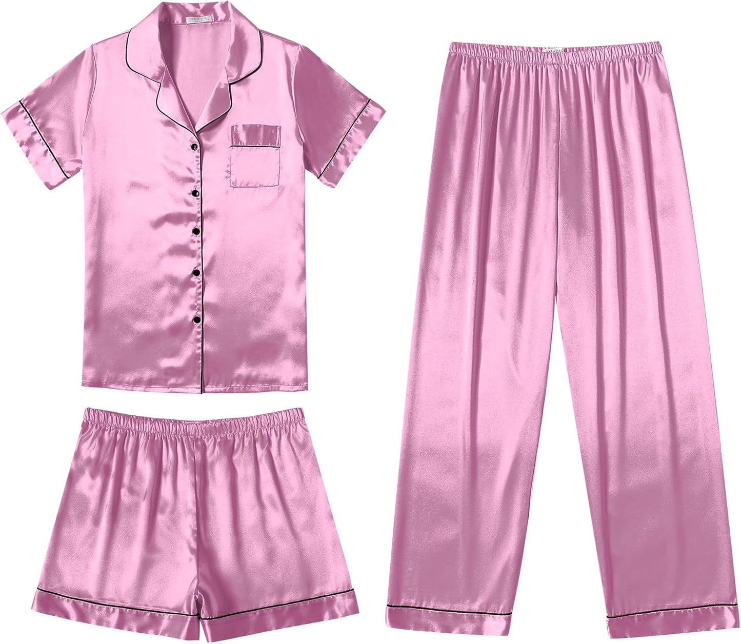 Ekouaer Silk Pajamas for Women Set Soft Satin Pjs 3 Piece