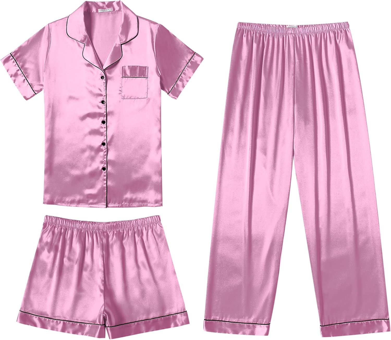Ekouaer Silk Pajamas for Women Set Soft Satin Pjs 3 Piece