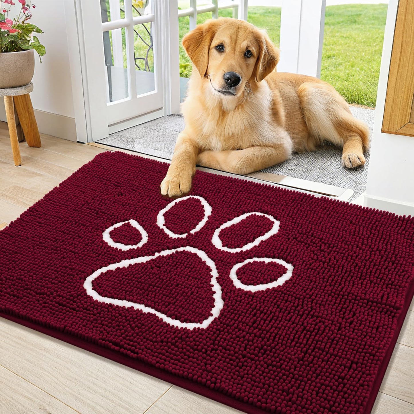 Smiry Dog Door Mat for Muddy Paws - Absorbent Chenille Rug