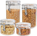 4pc Clear Canister Set with Clamp Lids & Spoons - Airtight Pantry