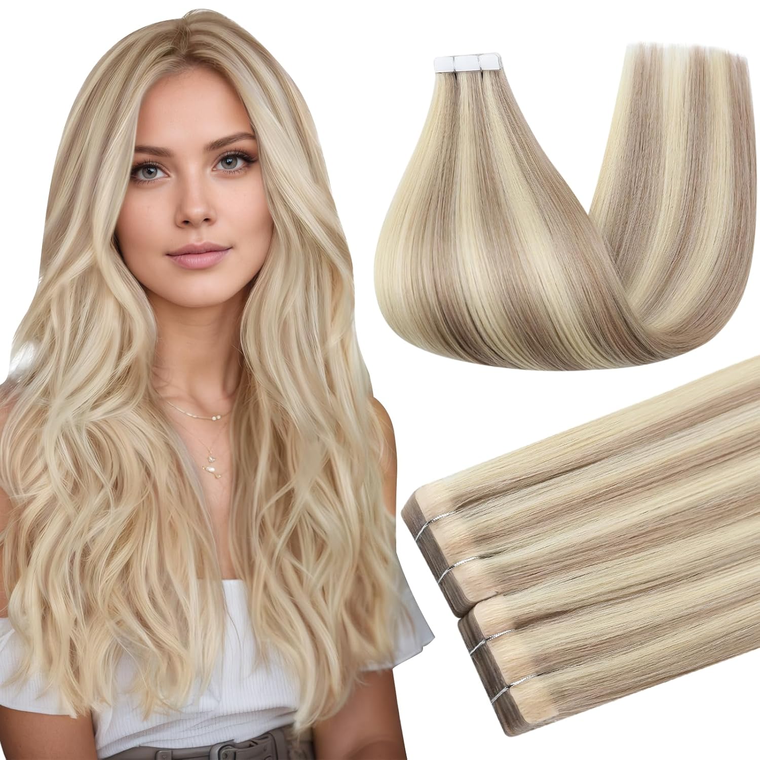 Full Shine Highlight Blonde Injection Tape in Hair Extensions 16Inch
