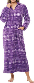 Long Plush Zip Robe for Women - Fair Isle Purple XL - Warm Fleece