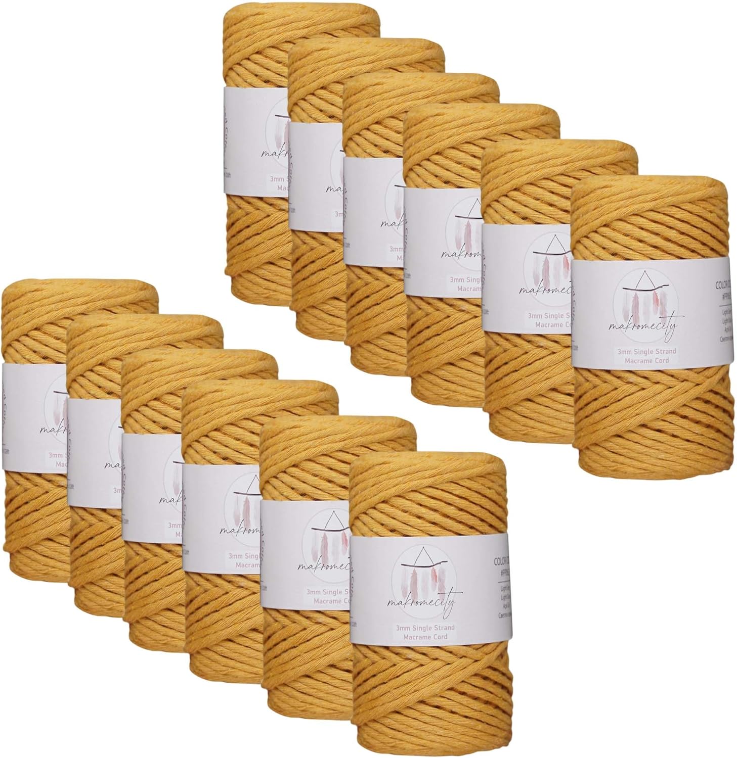 12 Skeins of 3mm Single Strand Macrame Cord for Crafts