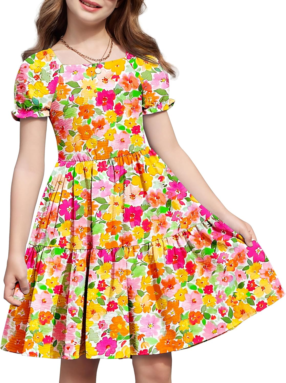 Arshiner Girls Summer Dress with Tie Back and Pockets for Fun