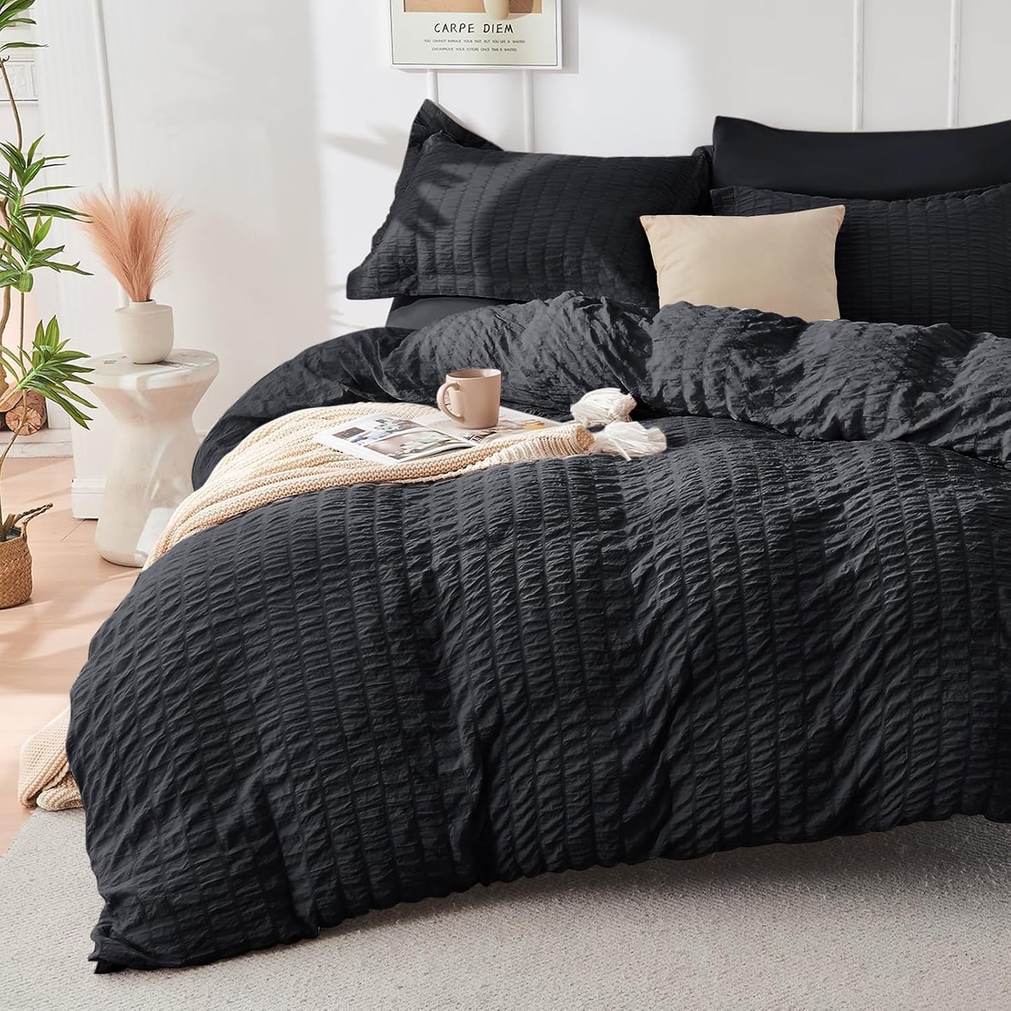 HYMOKEGE Black Duvet Cover Full Size Set for Elegant Bedrooms