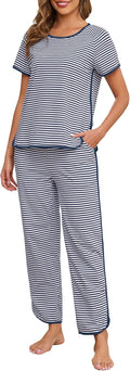 Womens Cotton Stripe 2-Piece Pajama Set - Soft Short Sleeve