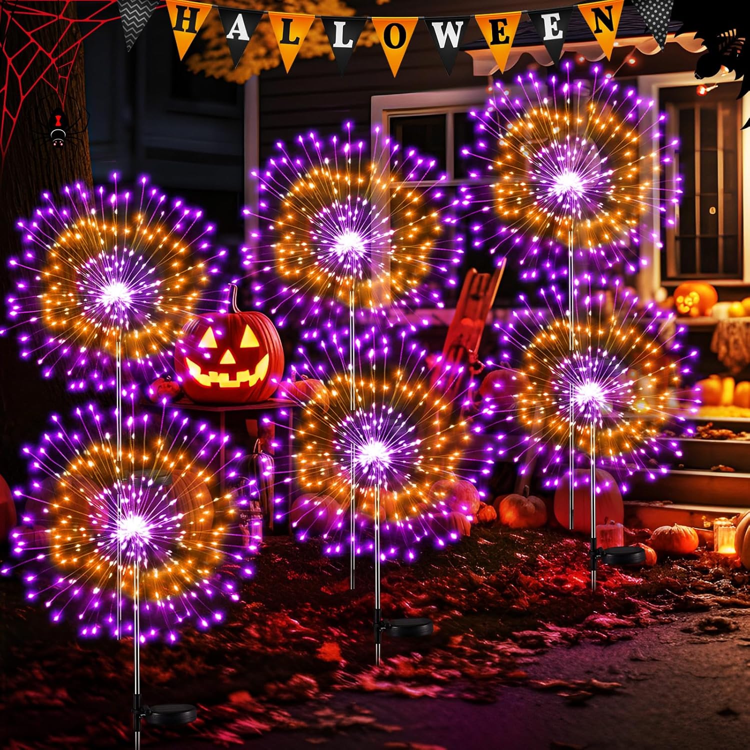 6 Pcs Halloween Solar Firework Lights for Outdoor Decor