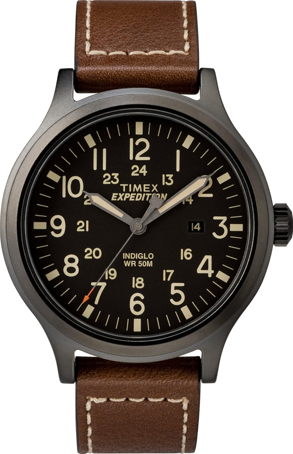 Timex Men's Expedition Scout Watch - Black Dial, Brown Leather Strap