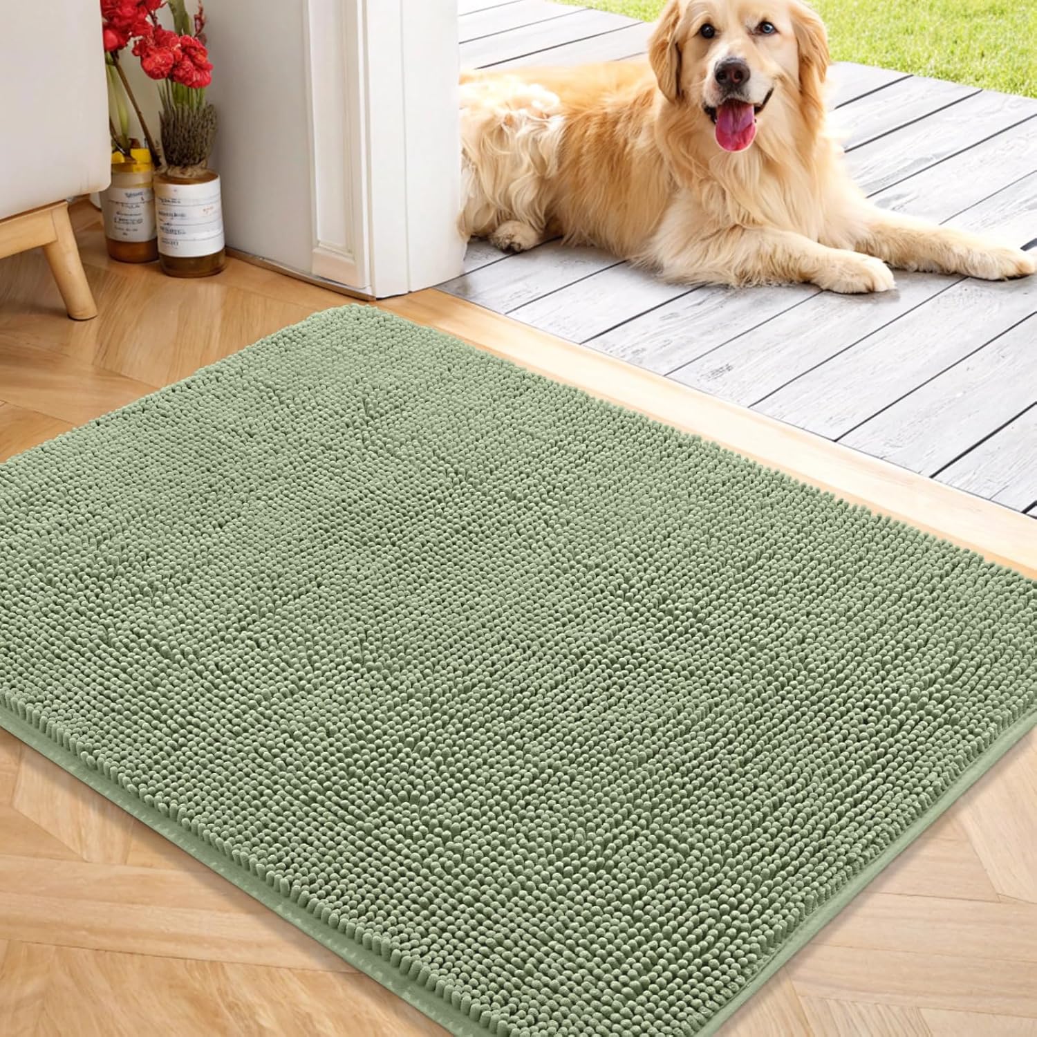 OLANLY Dog Door Mat for Muddy Paws - Absorbent Chenille Mat